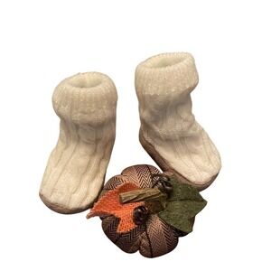 Cable Knit Baby Booties Infant White Non-Slip Cozy 0-3 Months Shoe Socks Preppy